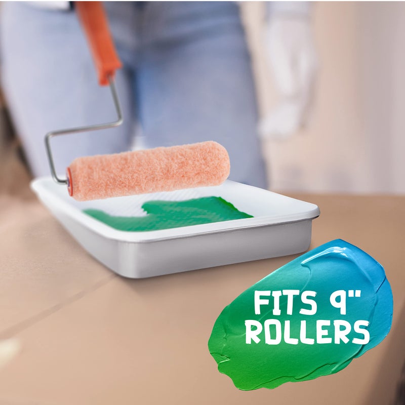 Unvert Paint Tray Liner Set Includes 9" Reusable Metal Paint Trays & 20 Pack of 9 inch White Plastic Paint Tray Liners, Paint Roller Tray, Set for Household or Construction Use - Image 3
